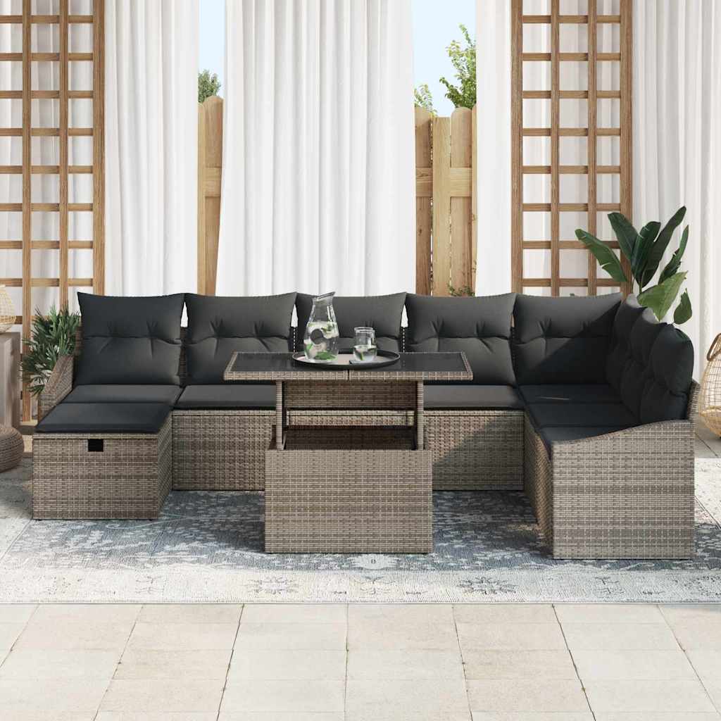 Garden Sofa Set with Cushion 9 pcs Grey Poly rattan