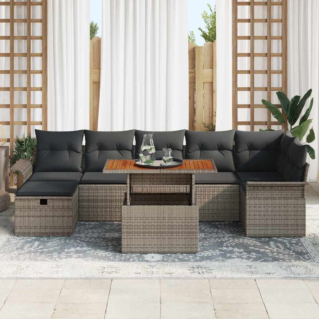 Garden Sofa Set with Cushion 8 pcs Grey Poly rattan