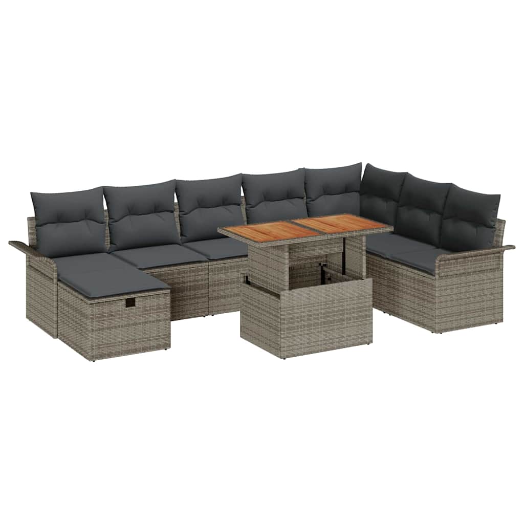 Garden Sofa Set with Cushion 9 pcs Grey Poly rattan