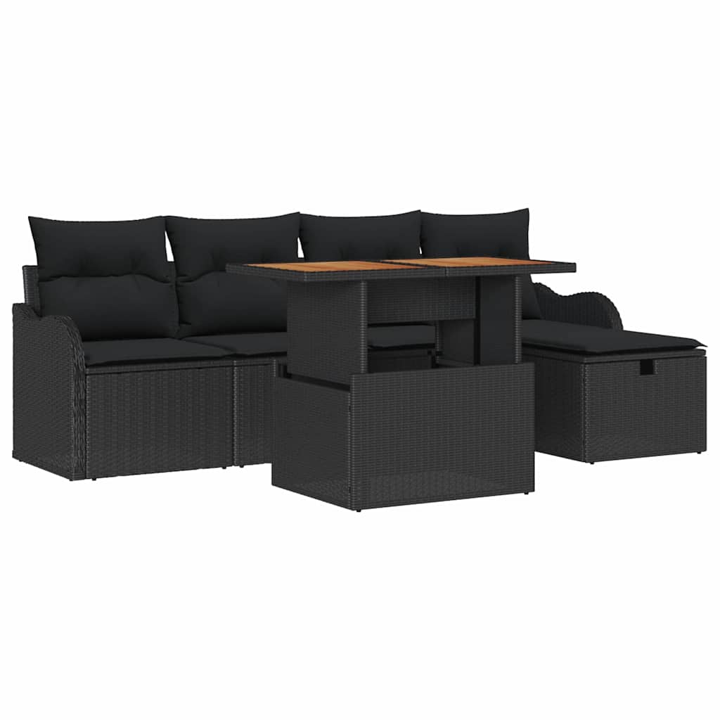 Garden Sofa Set with Cushion 6 pcs Black Poly rattan