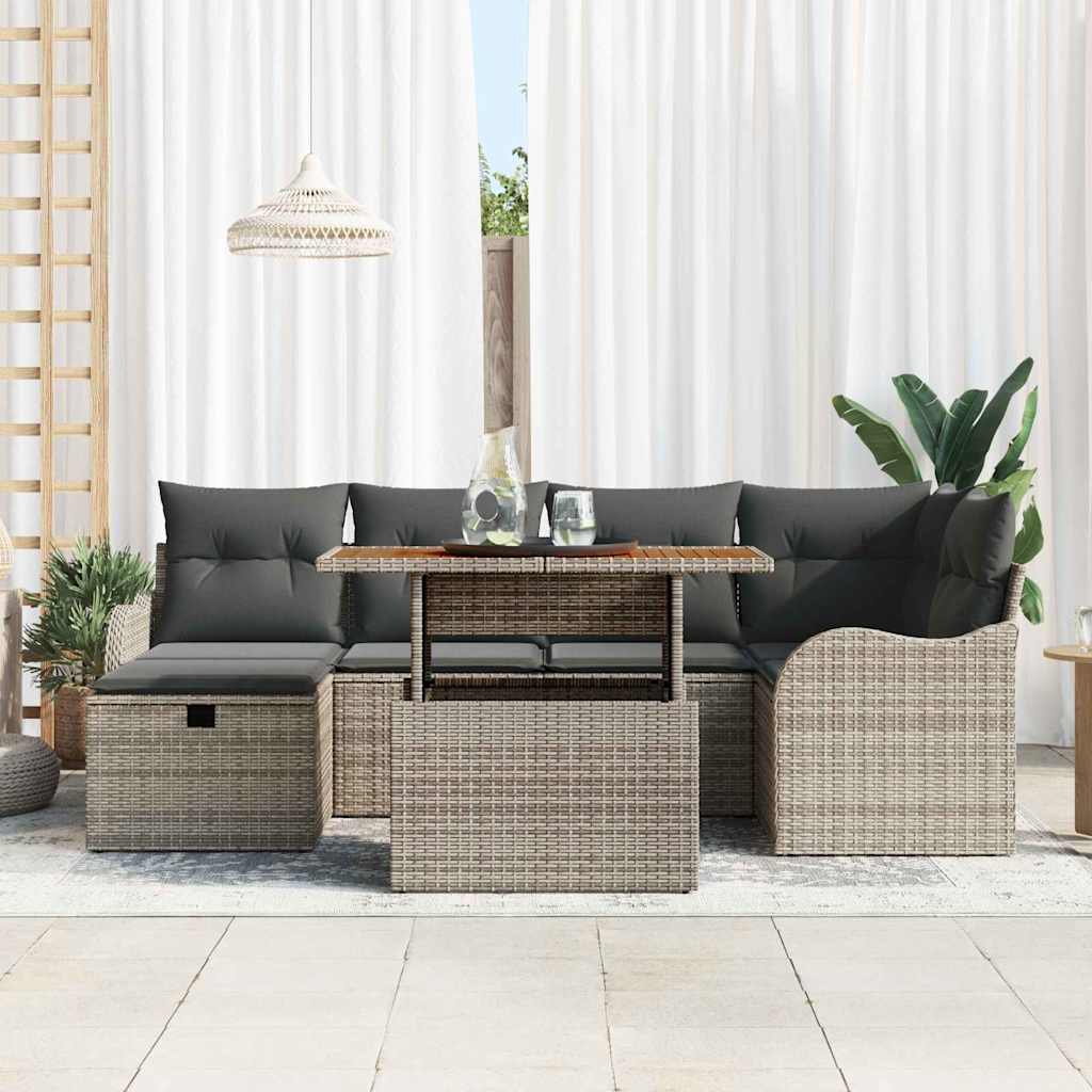 Garden Sofa Set with Cushion 7 pcs Grey Poly rattan