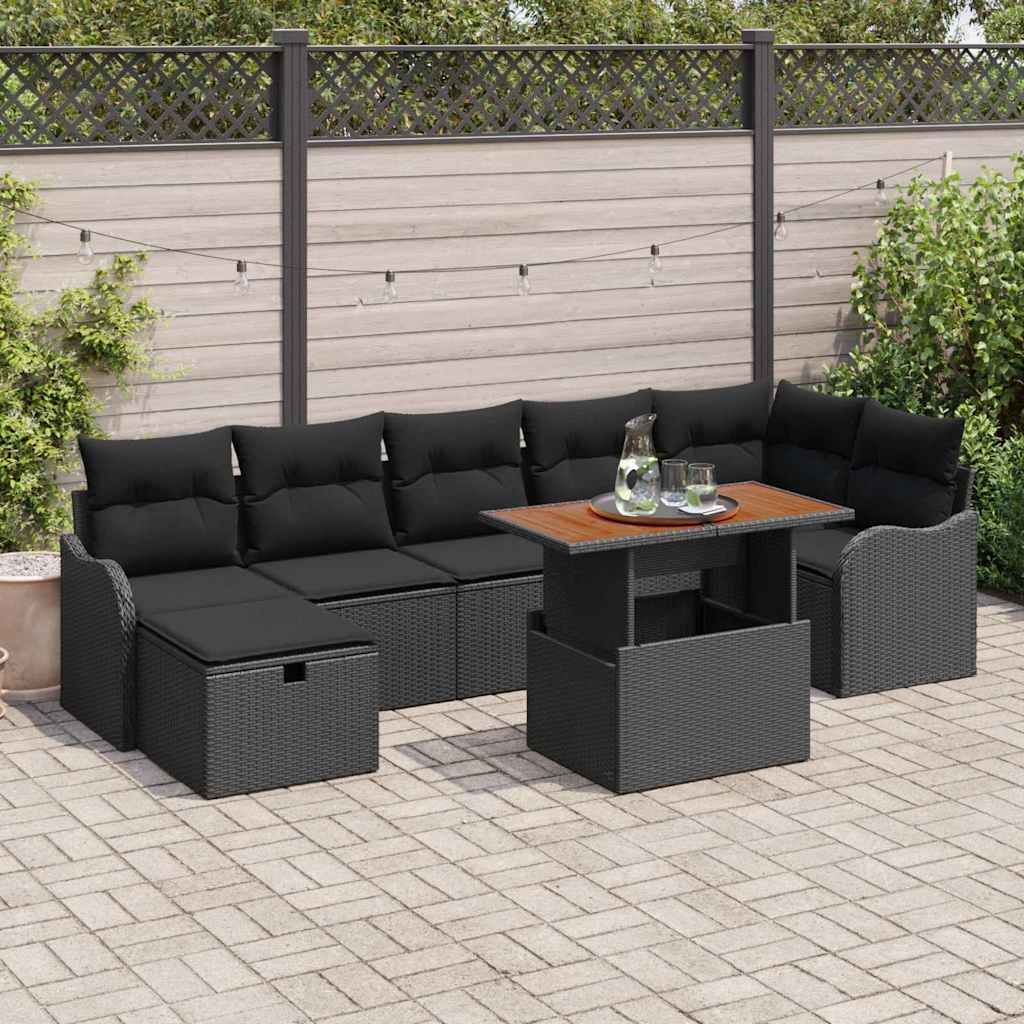 Garden Sofa Set with Cushion 8 pcs Black Poly rattan
