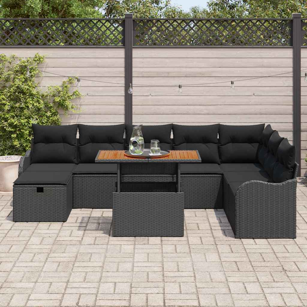Garden Sofa Set with Cushion 9 pcs Black Poly rattan
