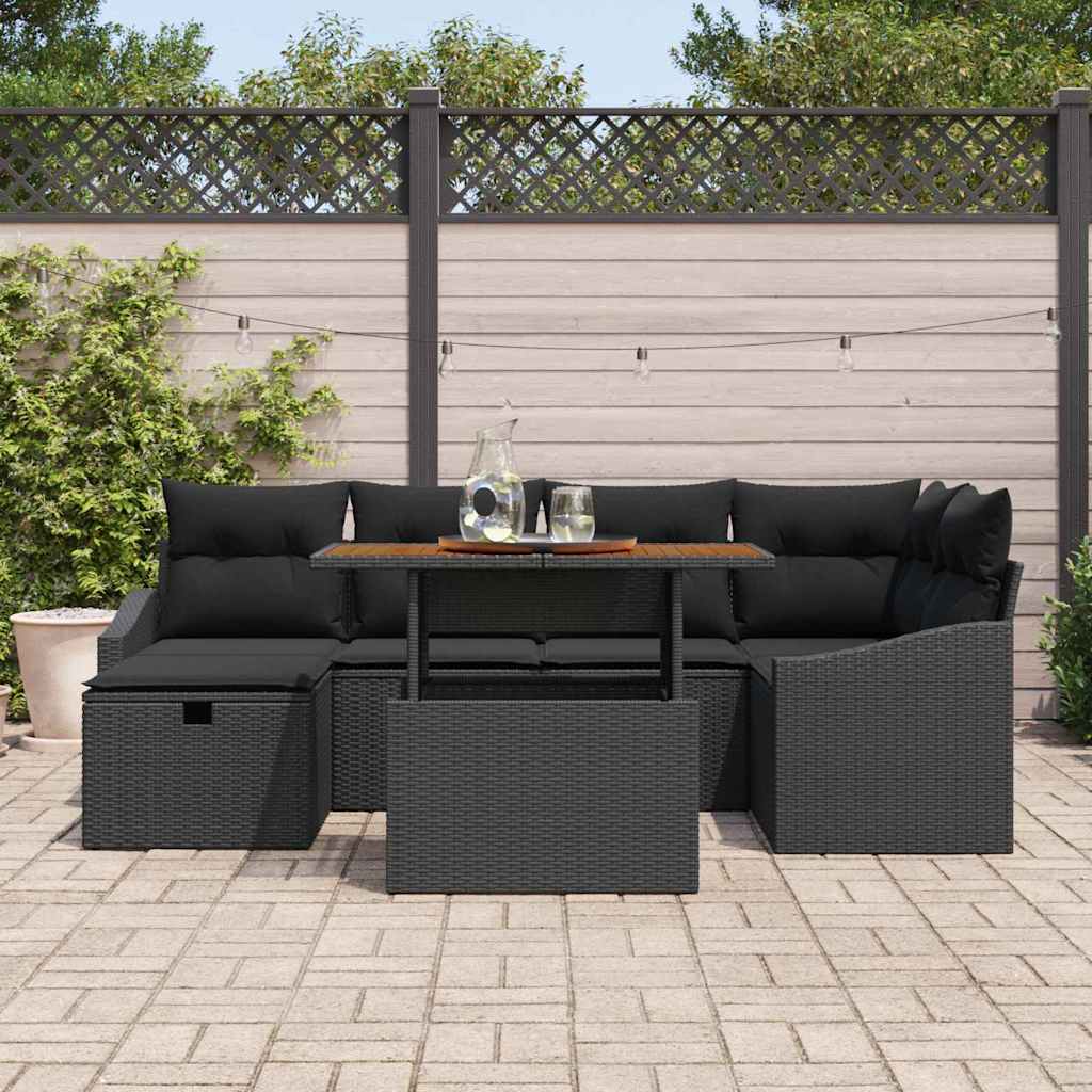 Garden Sofa Set with Cushion 7 pcs Black Poly rattan