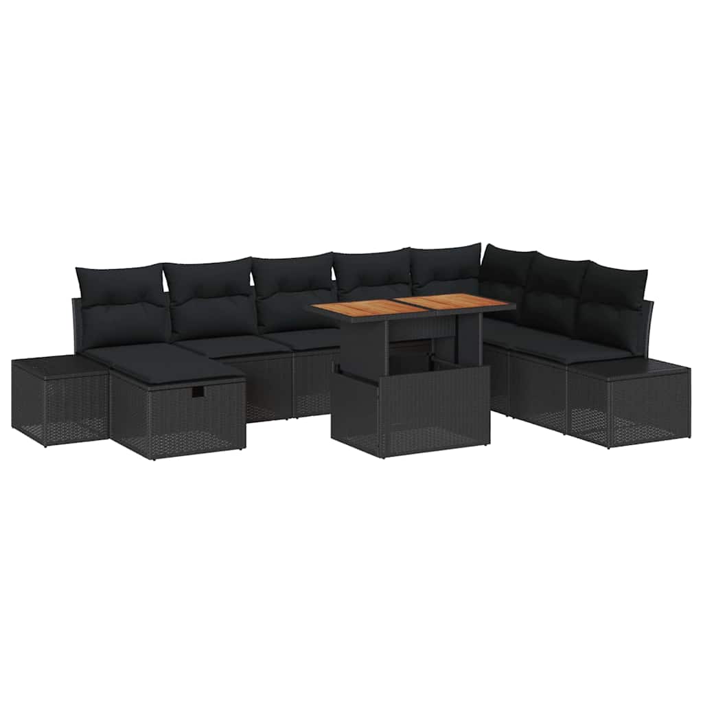 Garden Sofa Set with Cushion 9 pcs Black Poly rattan