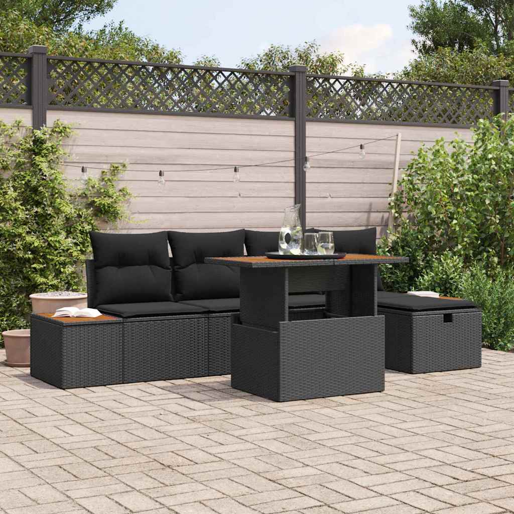 Garden Sofa Set with Cushion 6 pcs Black Poly rattan