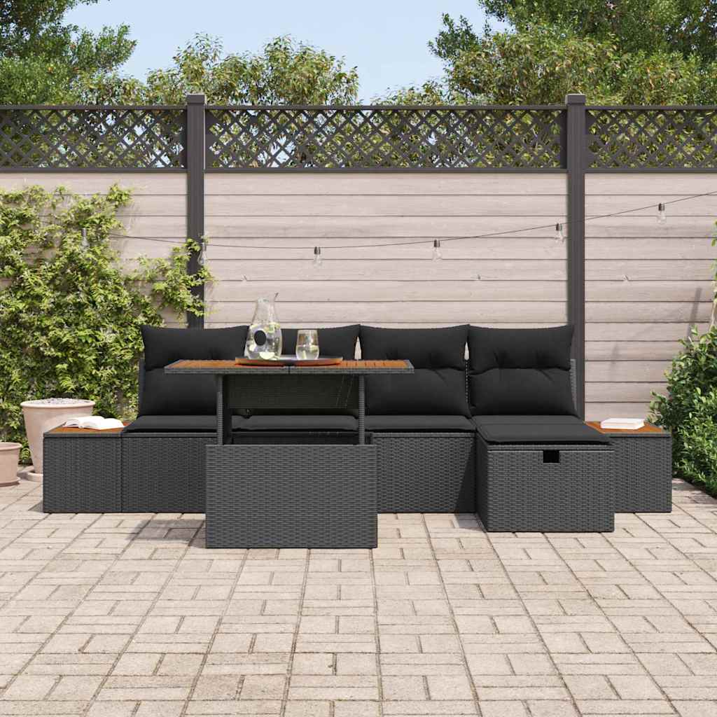 Garden Sofa Set with Cushion 6 pcs Black Poly rattan