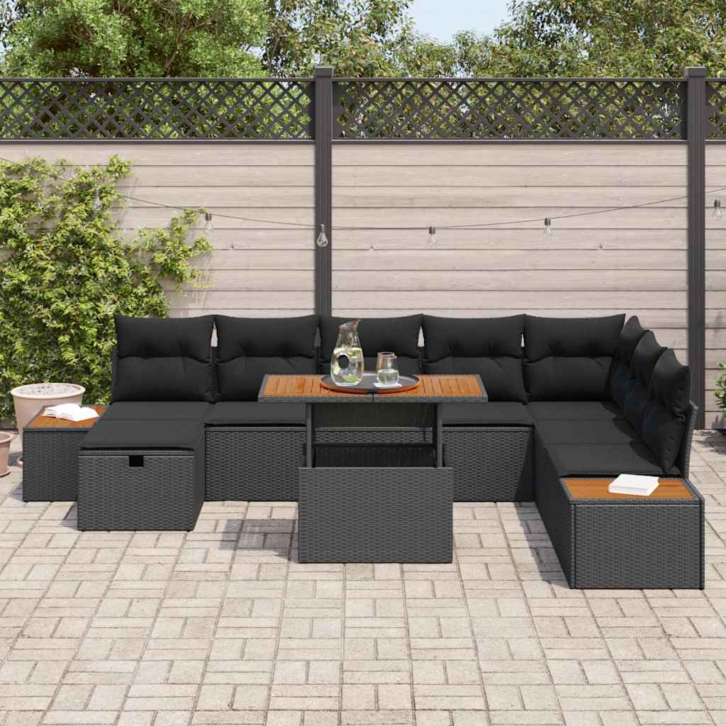 Garden Sofa Set with Cushion 9 pcs Black Poly rattan