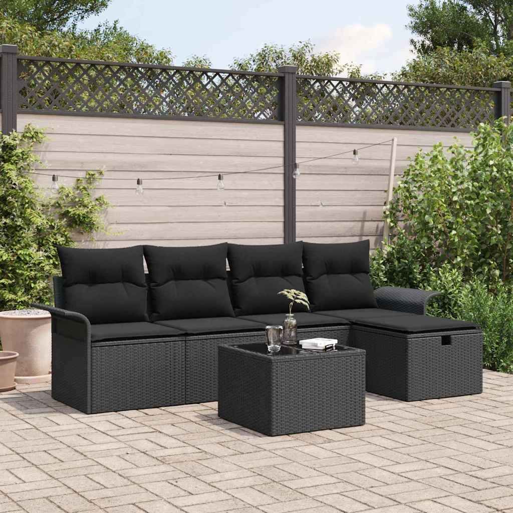 Garden Sofa Set with Cushion 6 pcs Black Poly rattan