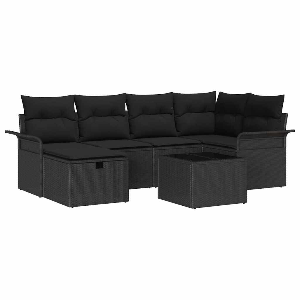 Garden Sofa Set with Cushion 7 pcs Black Poly rattan
