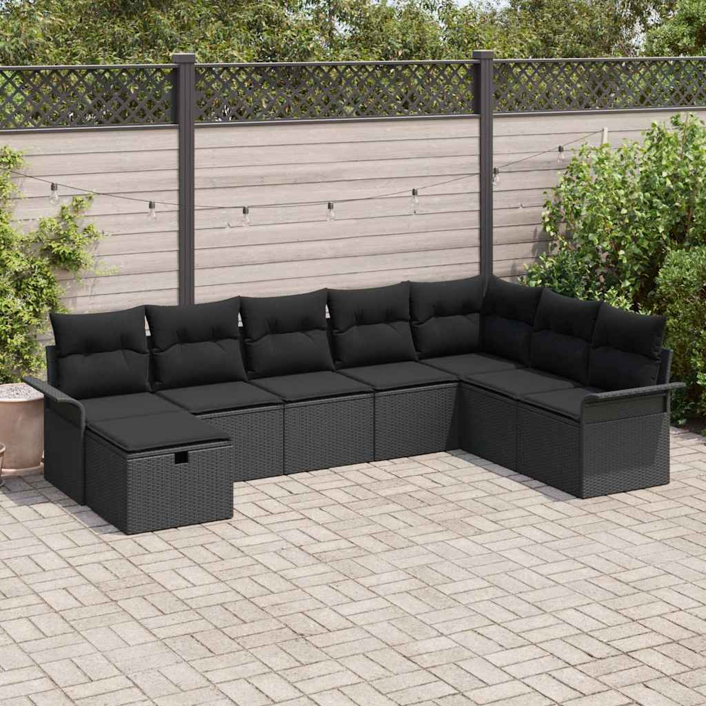 Garden Sofa Set with Cushion 8 pcs Black Poly rattan