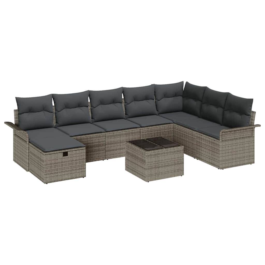 Garden Sofa Set with Cushion 9 pcs Grey Poly rattan