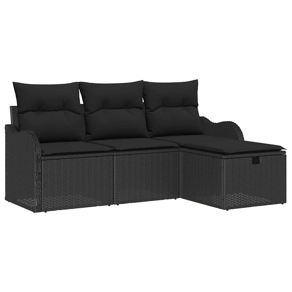 Garden Sofa Set with Cushion 4 pcs Black Poly rattan