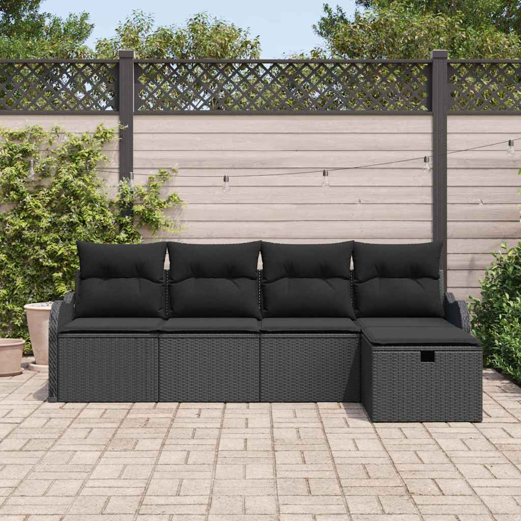 Garden Sofa Set with Cushion 5 pcs Black Poly rattan