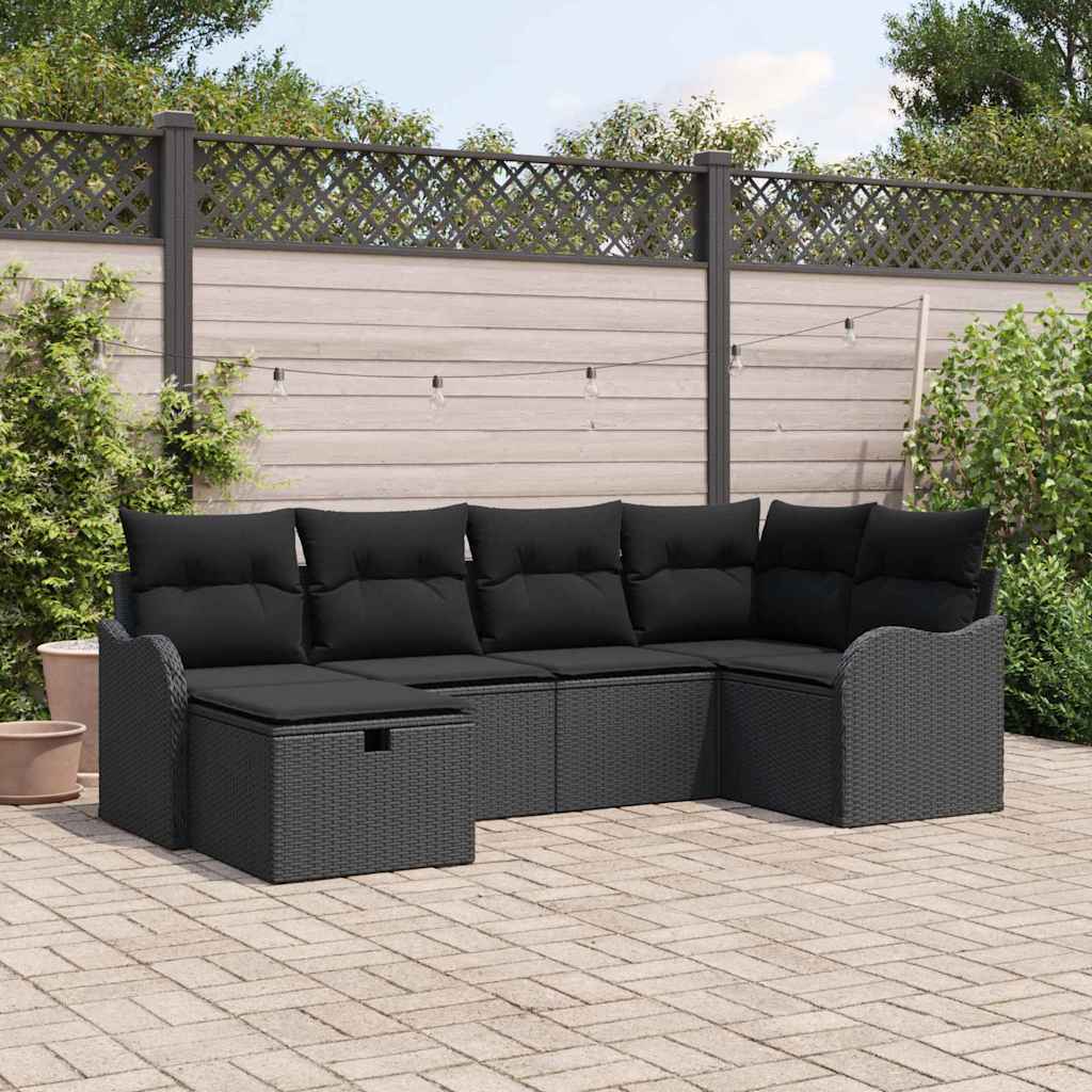 Garden Sofa Set with Cushion 6 pcs Black Poly rattan