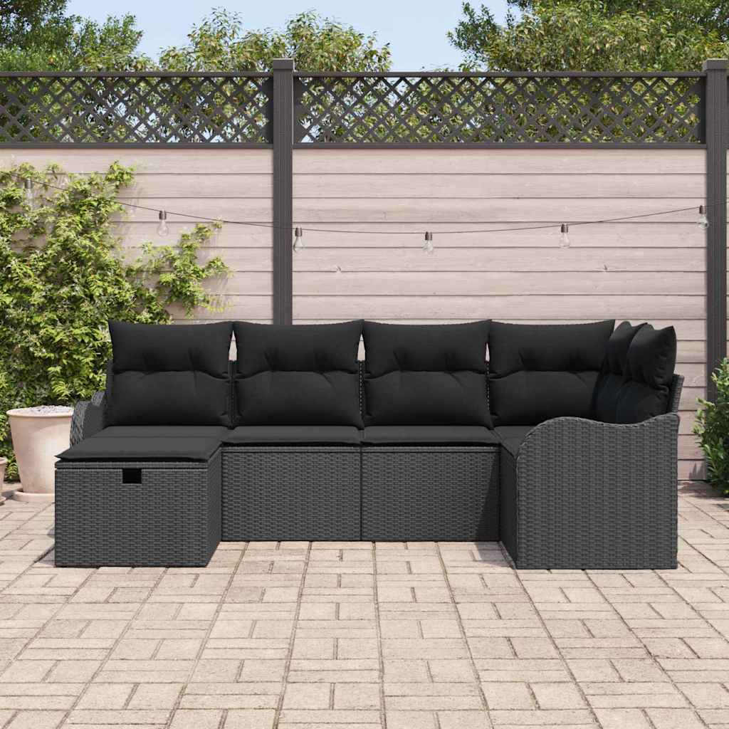 Garden Sofa Set with Cushion 6 pcs Black Poly rattan