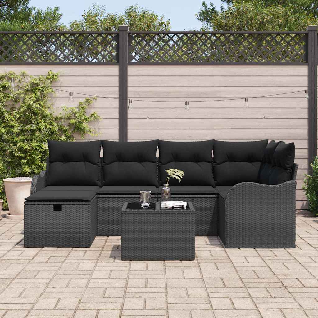 Garden Sofa Set with Cushion 7 pcs Black Poly rattan