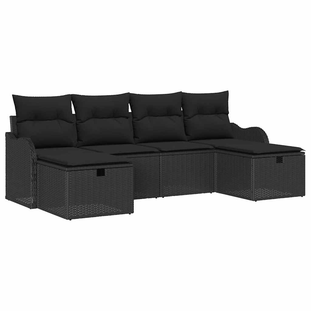 Garden Sofa Set with Cushion 6 pcs Black Poly rattan