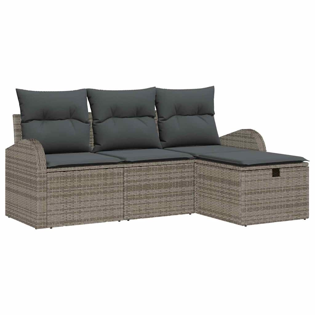 Garden Sofa Set with Cushion 4 pcs Grey Poly rattan