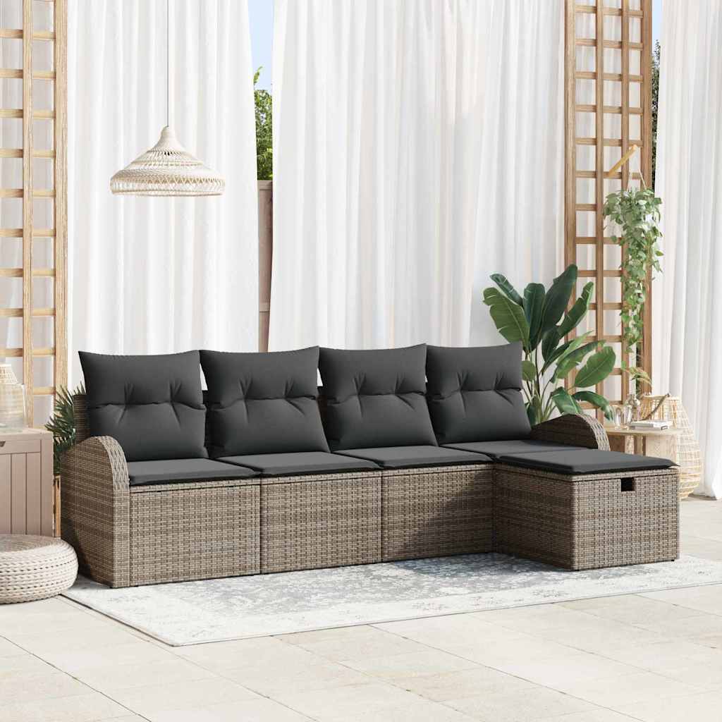 Garden Sofa Set with Cushion 5 pcs Grey Poly rattan