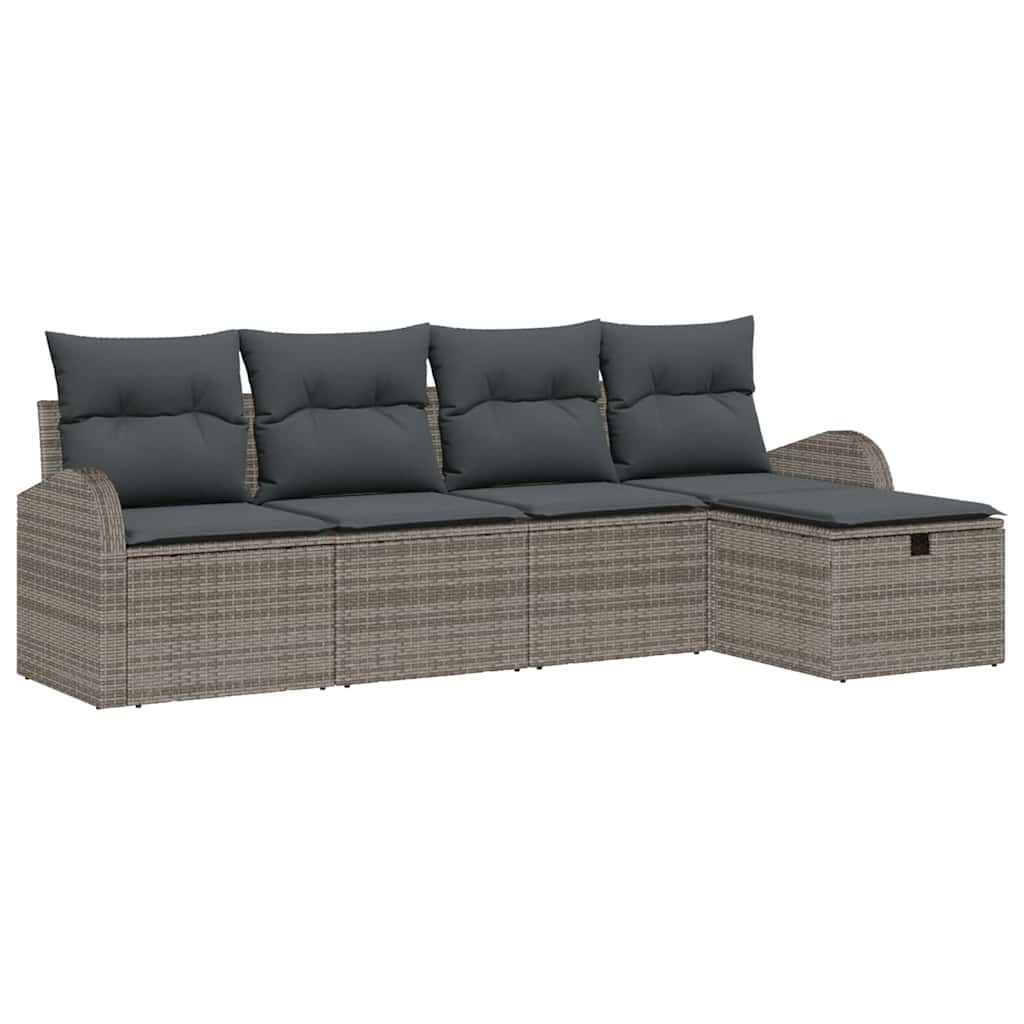 Garden Sofa Set with Cushion 5 pcs Grey Poly rattan