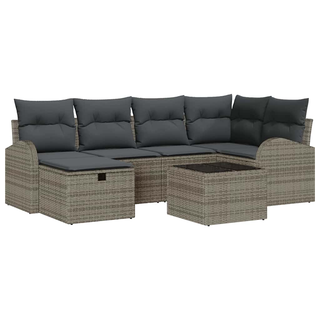 Garden Sofa Set with Cushion 7 pcs Grey Poly rattan