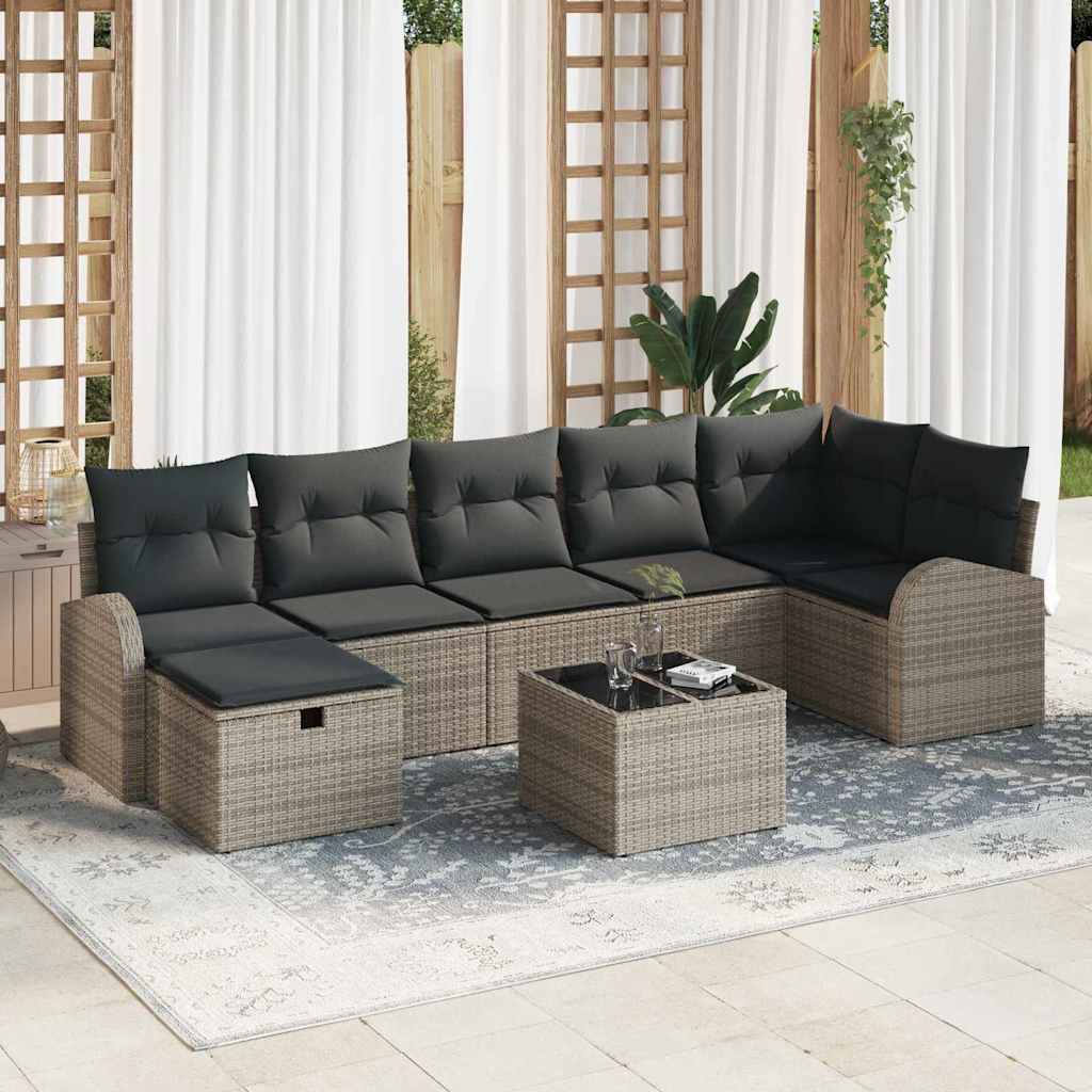 Garden Sofa Set with Cushion 8 pcs Grey Poly rattan