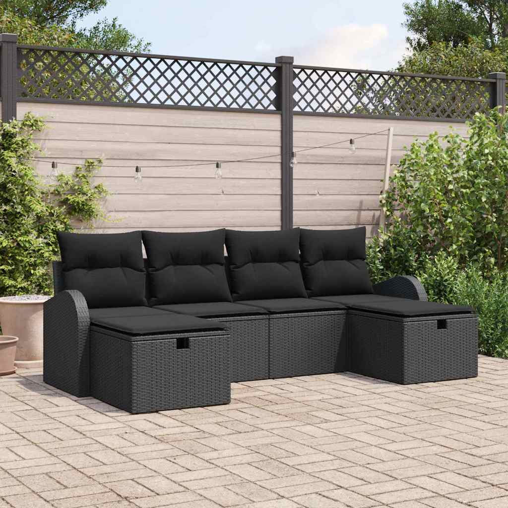 Garden Sofa Set with Cushion 6 pcs Black Poly Rattan