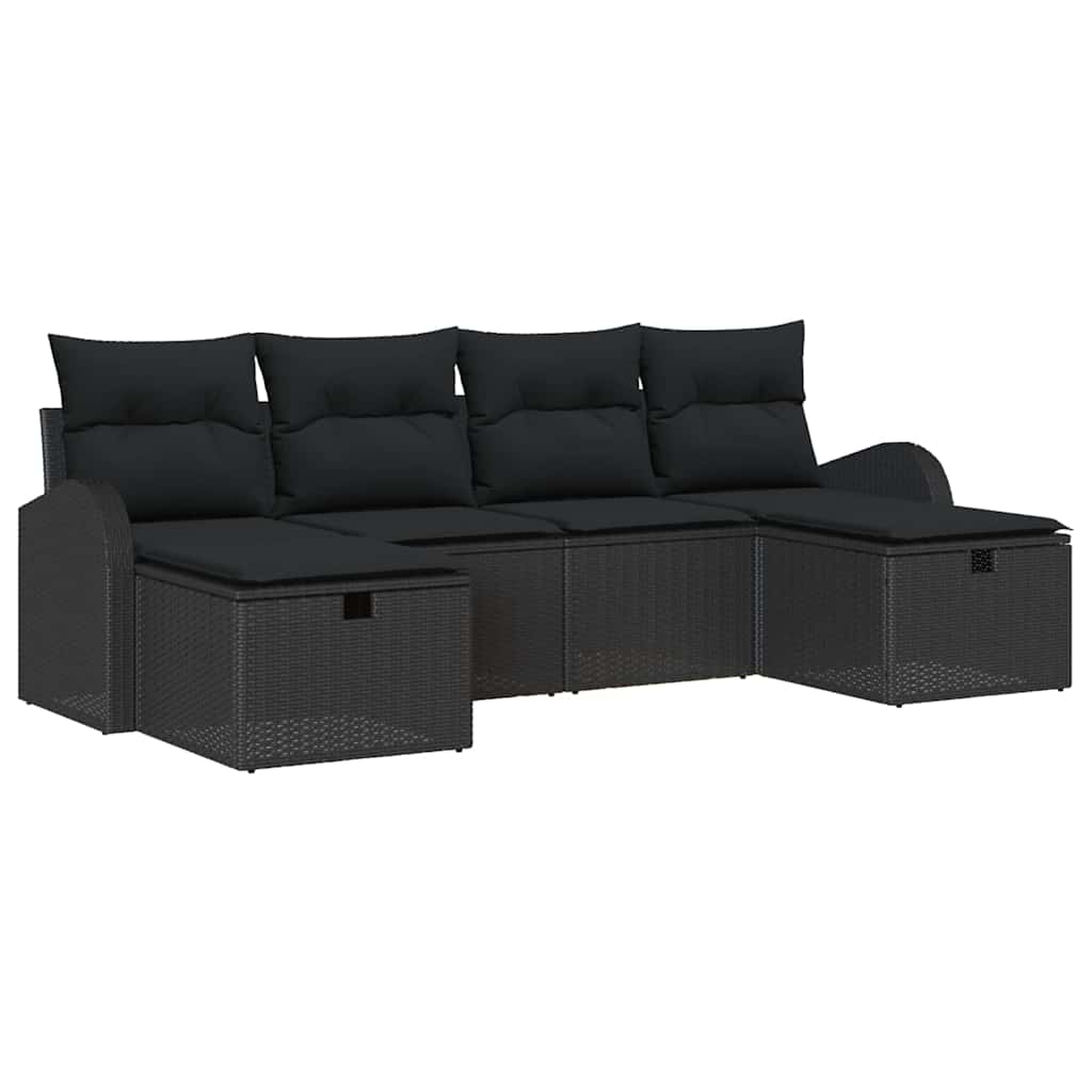 Garden Sofa Set with Cushion 6 pcs Black Poly Rattan