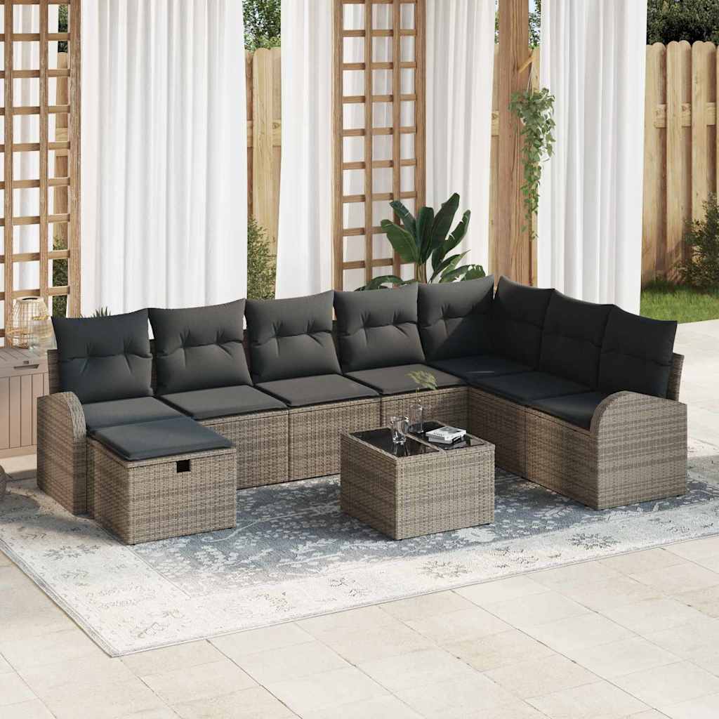 Garden Sofa Set with Cushion 9 pcs Grey Poly rattan