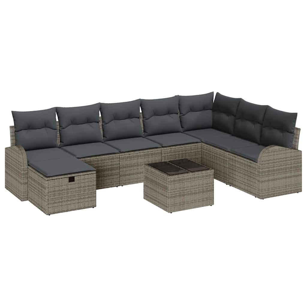 Garden Sofa Set with Cushion 9 pcs Grey Poly rattan