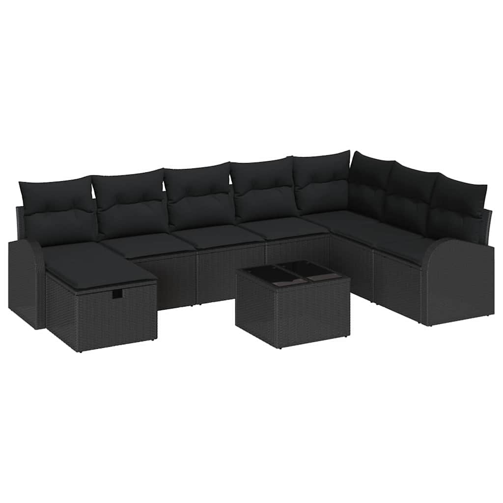 Garden Sofa Set with Cushion 9 pcs Black Poly rattan