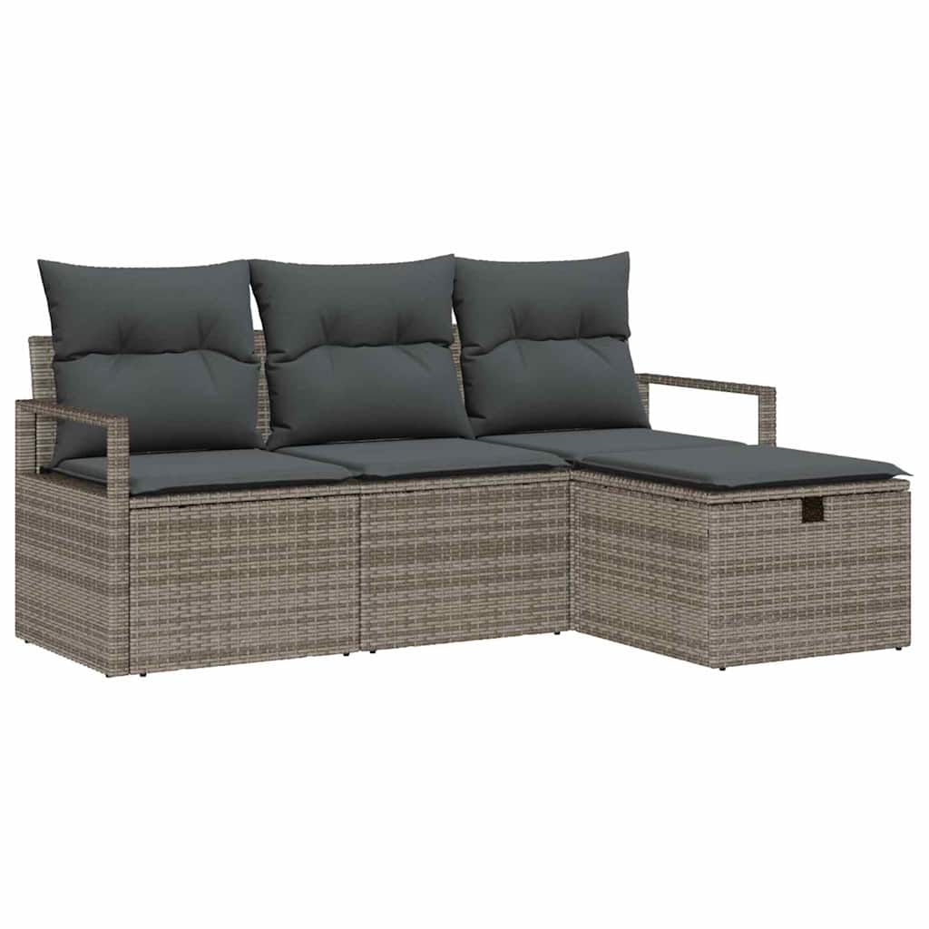 Garden Sofa Set with Cushion 4 pcs Grey Poly rattan