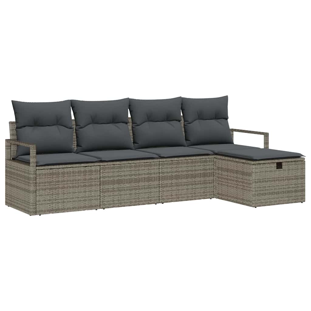 Garden Sofa Set with Cushion 5 pcs Grey Poly rattan