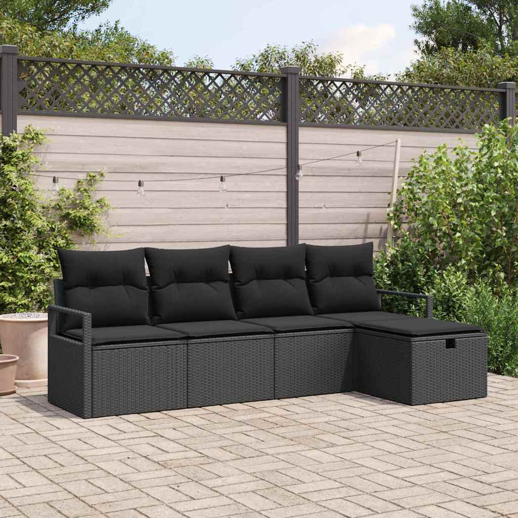 Garden Sofa Set with Cushion 5 pcs Black Poly rattan