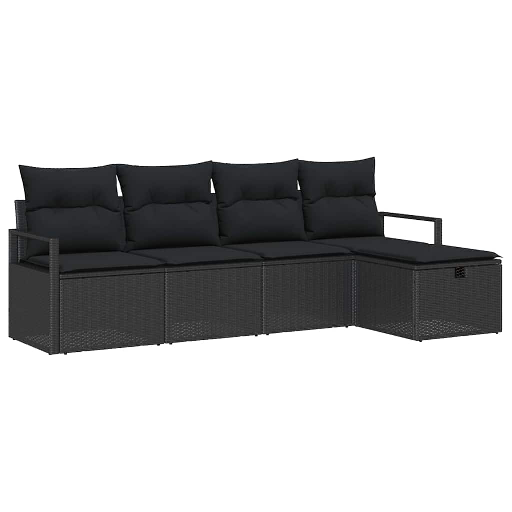Garden Sofa Set with Cushion 5 pcs Black Poly rattan