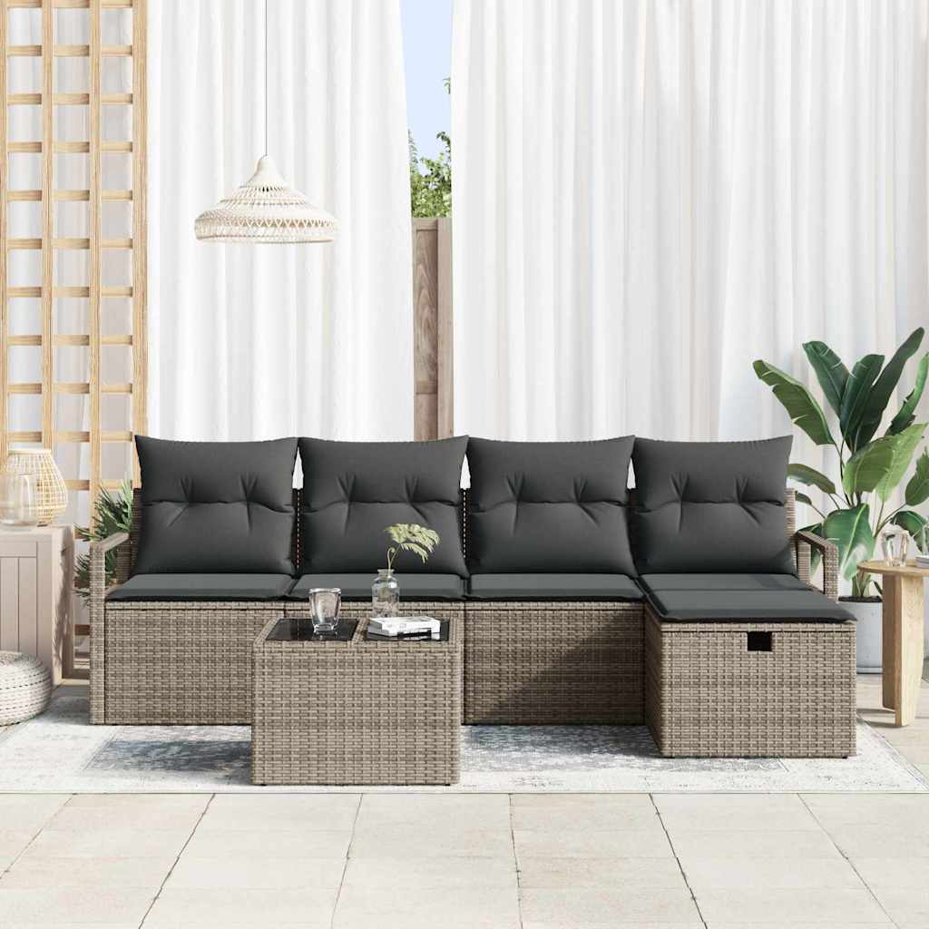 Garden Sofa Set with Cushion 6 pcs Grey Poly rattan