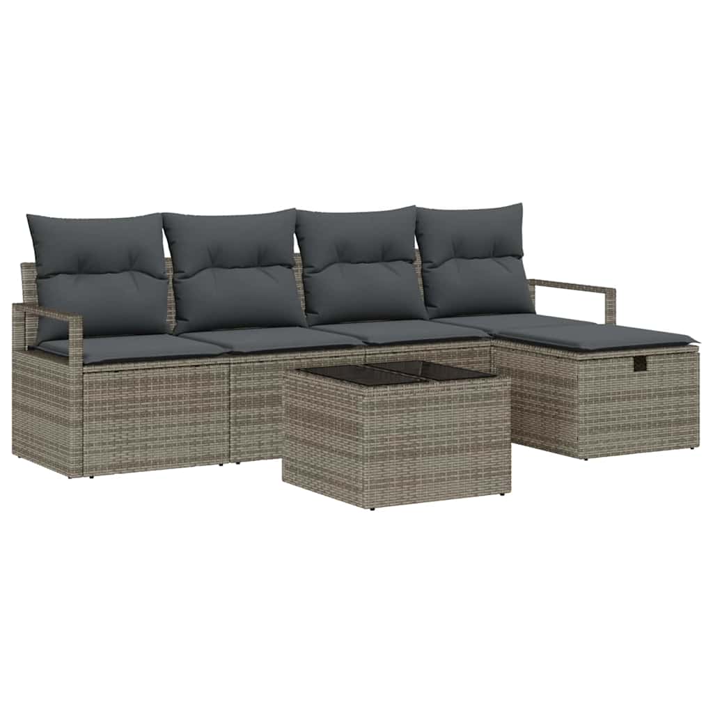 Garden Sofa Set with Cushion 6 pcs Grey Poly rattan