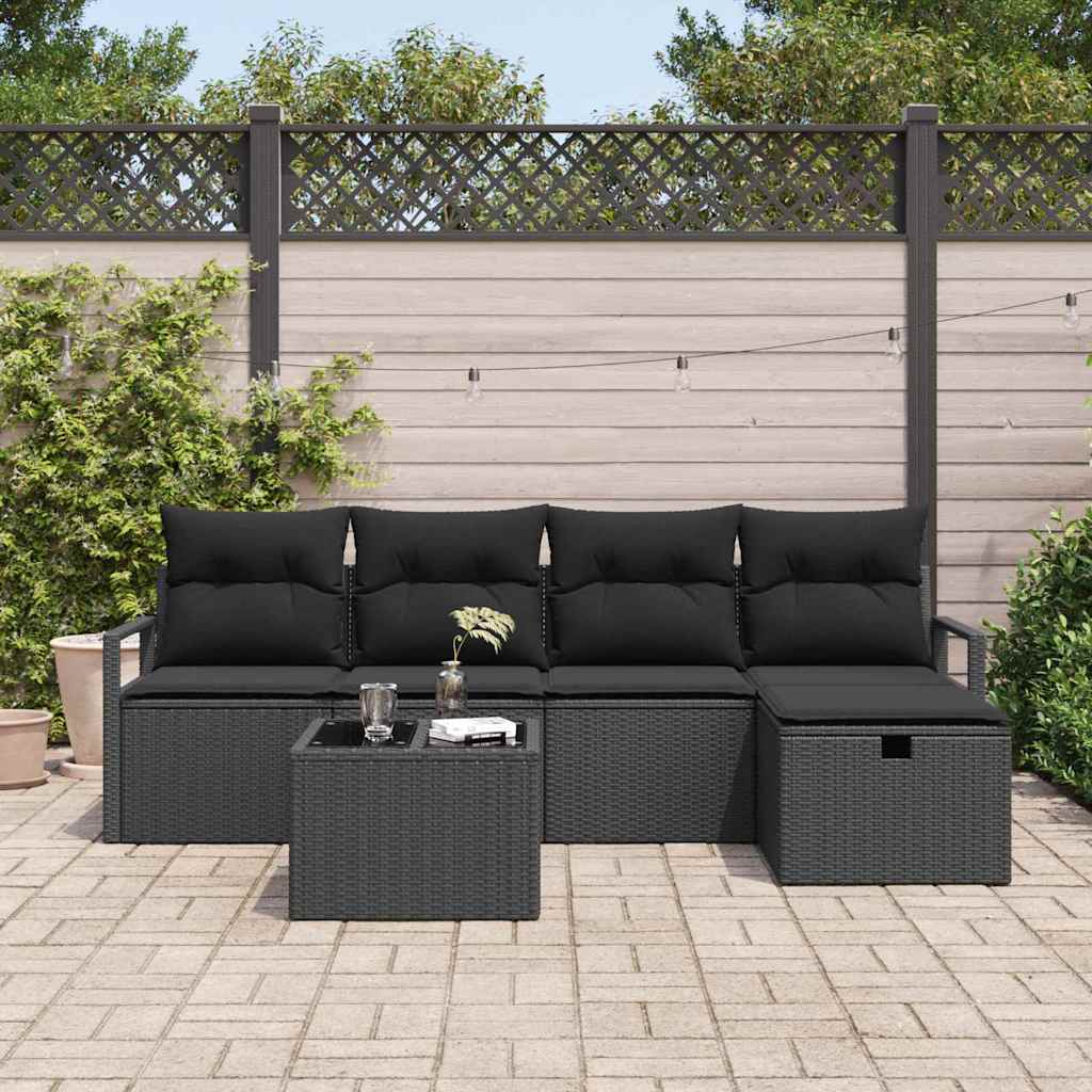 Garden Sofa Set with Cushion 6 pcs Black Poly rattan