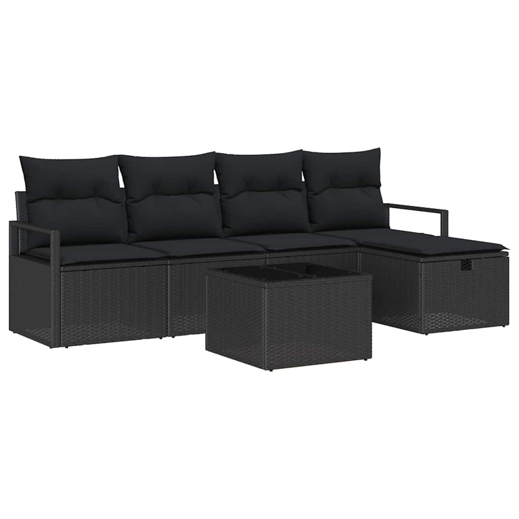 Garden Sofa Set with Cushion 6 pcs Black Poly rattan