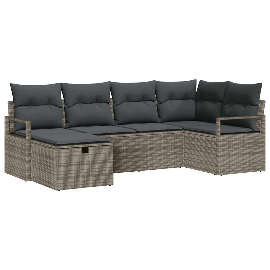Garden Sofa Set with Cushion 6 pcs Grey Poly rattan