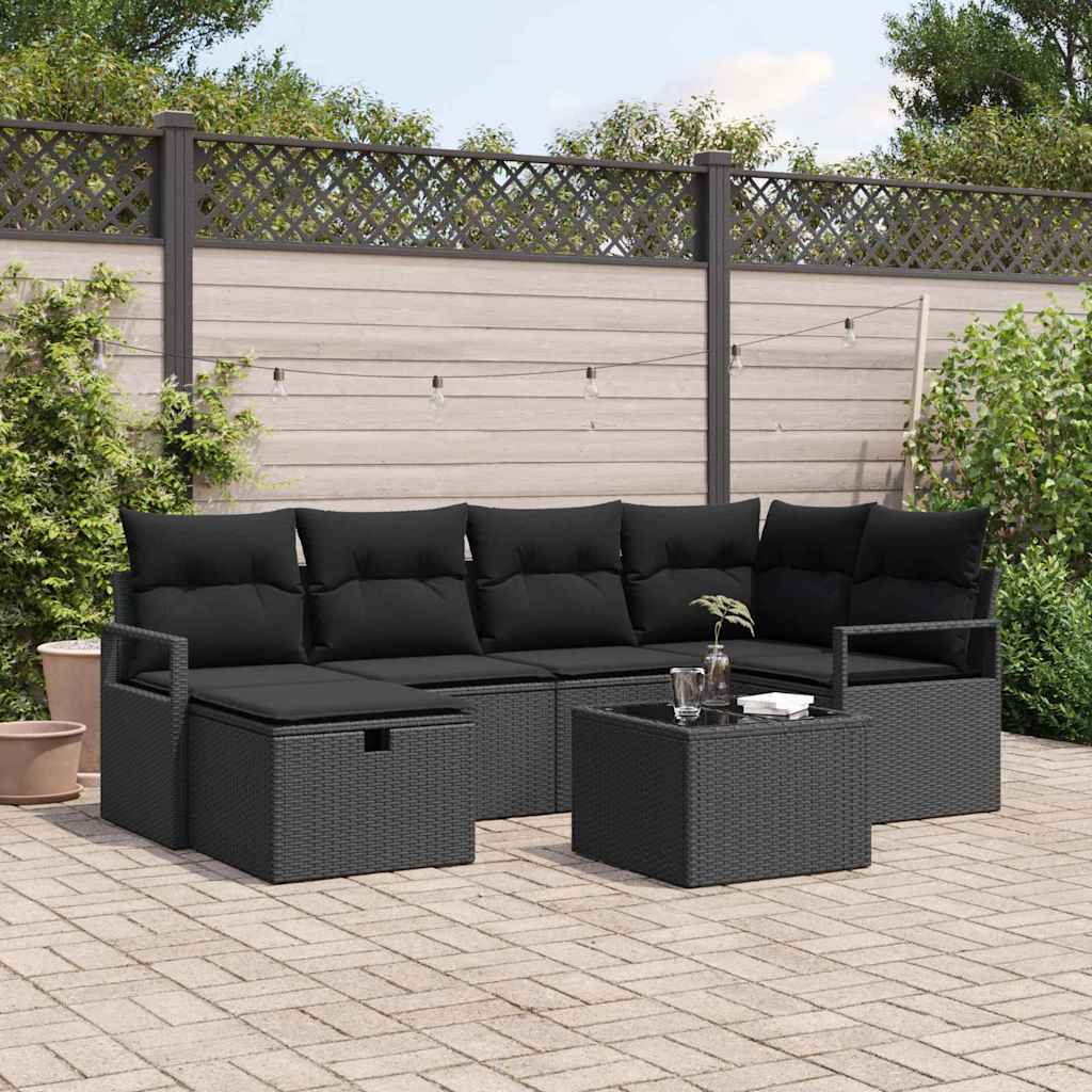 Garden Sofa Set with Cushion 7 pcs Black Poly rattan