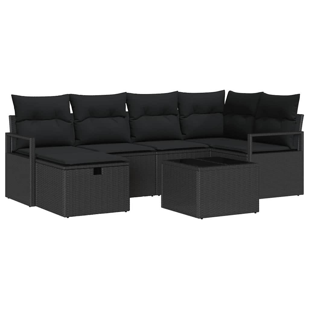 Garden Sofa Set with Cushion 7 pcs Black Poly rattan
