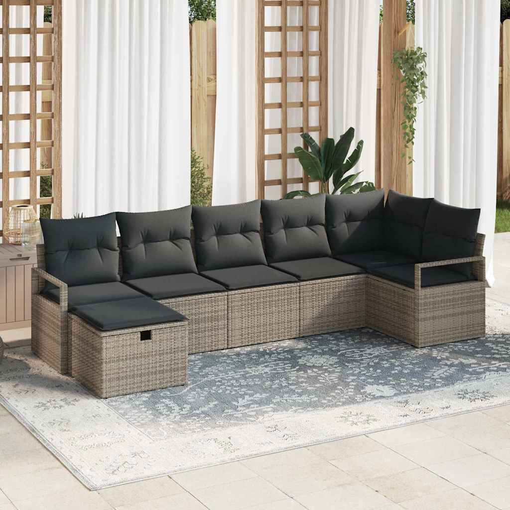 Garden Sofa Set with Cushion 7 pcs Grey Poly rattan
