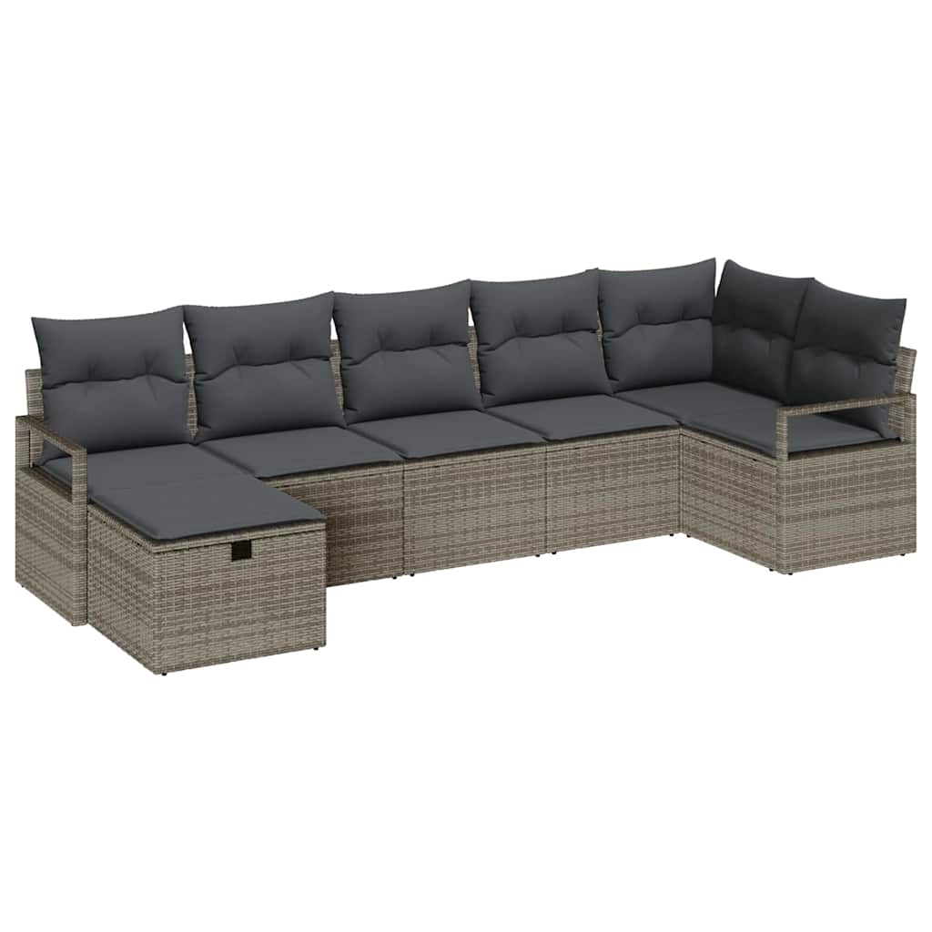 Garden Sofa Set with Cushion 7 pcs Grey Poly rattan