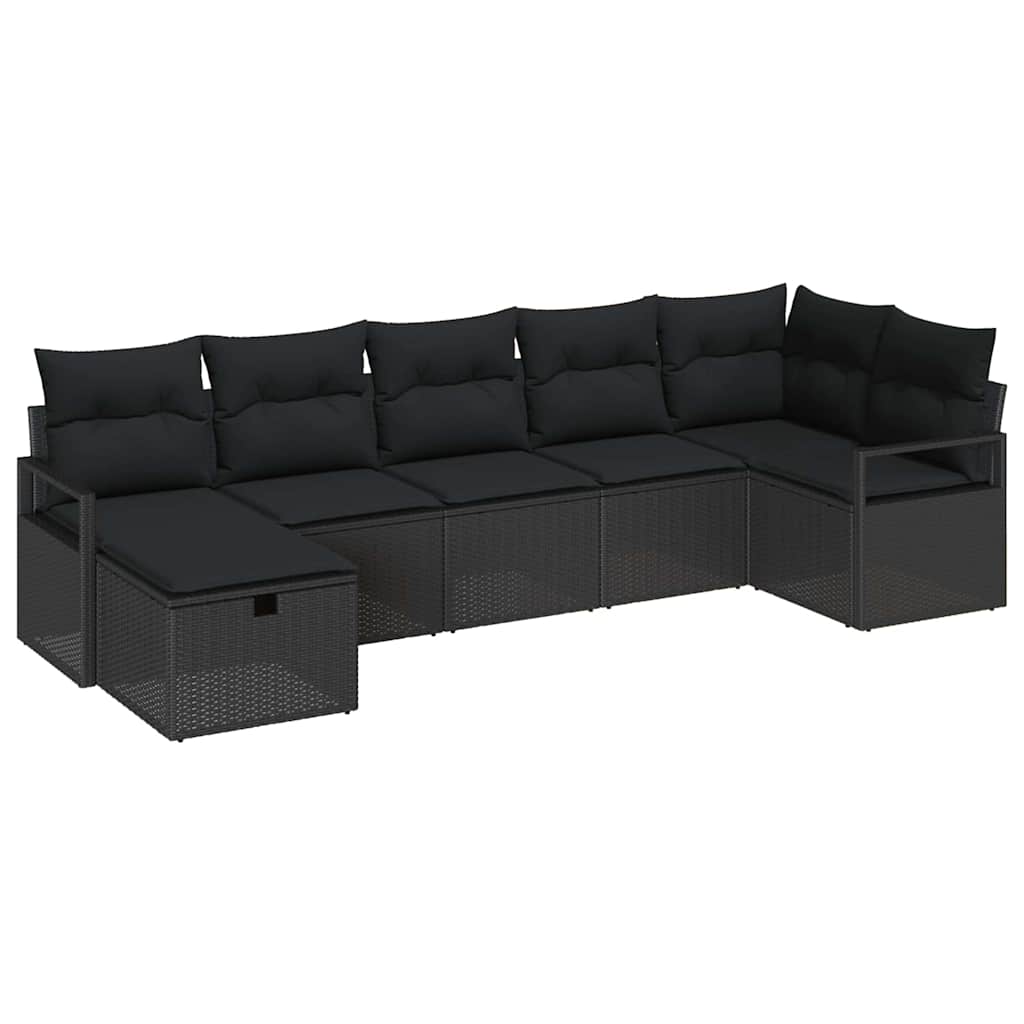 Garden Sofa Set with Cushion 7 pcs Black Poly rattan