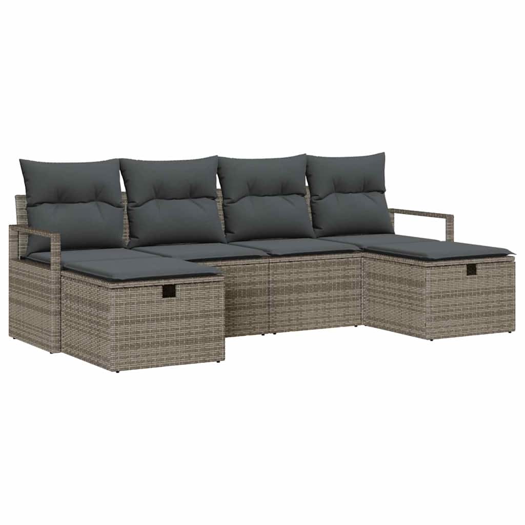 Garden Sofa Set with Cushion 6 pcs Grey Poly rattan