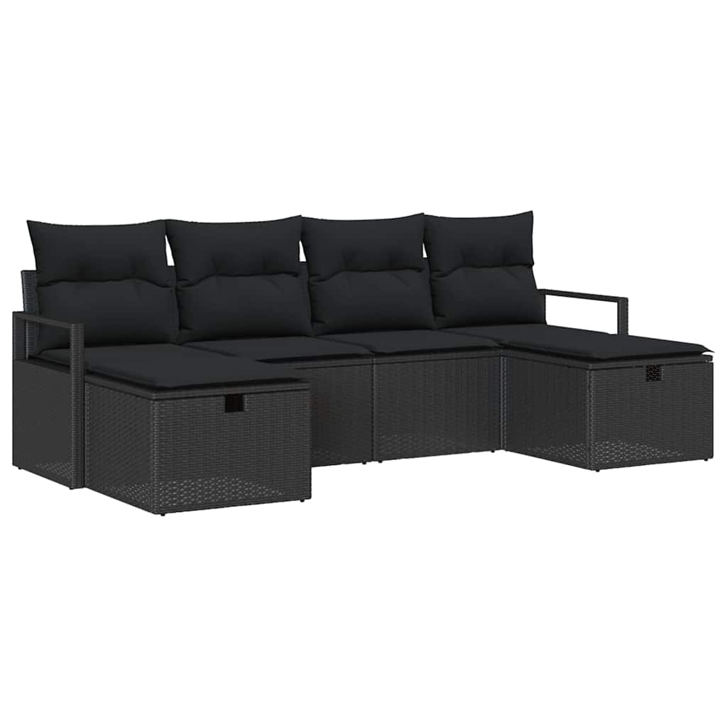 Garden Sofa Set with Cushion 6 pcs Black Poly rattan