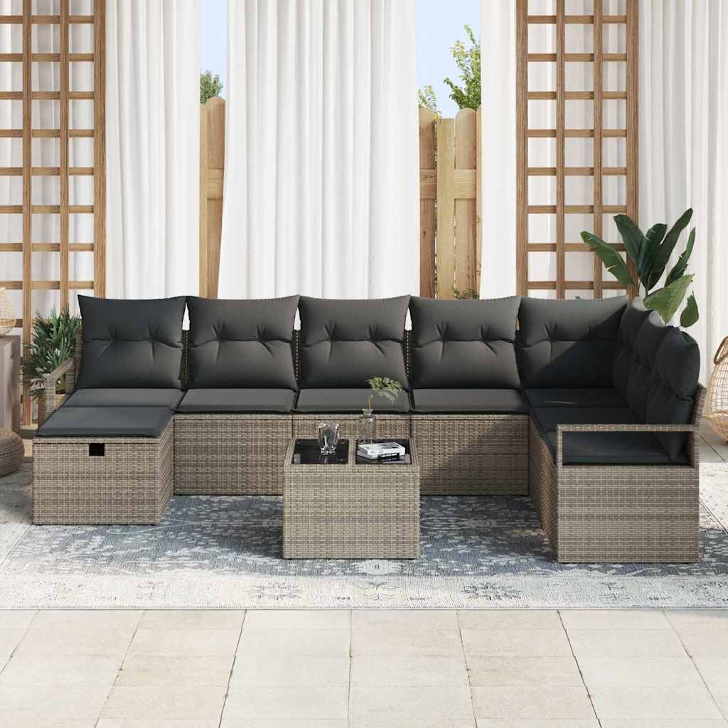 Garden Sofa Set 8 pcs Grey Poly rattan