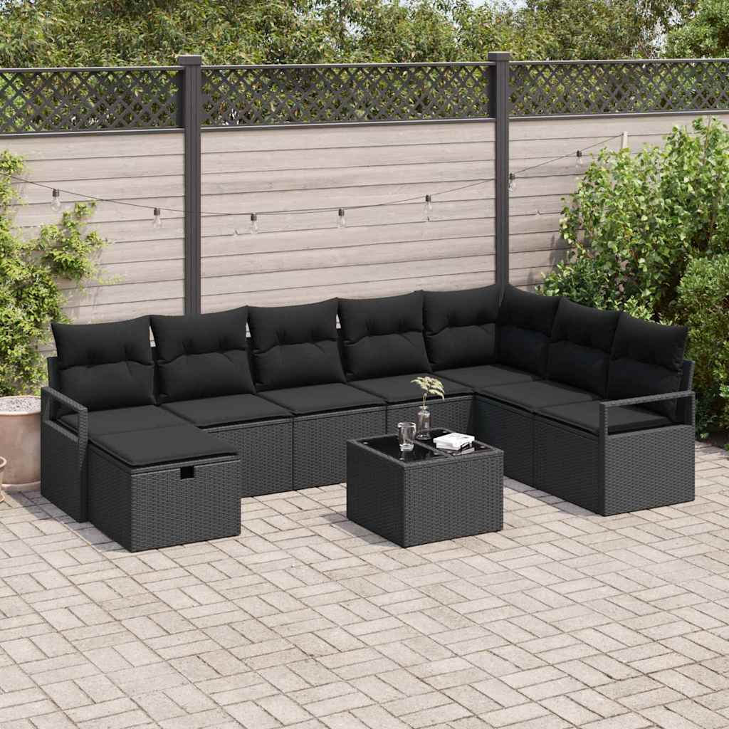 Garden Sofa Set 9 pcs Black Poly rattan